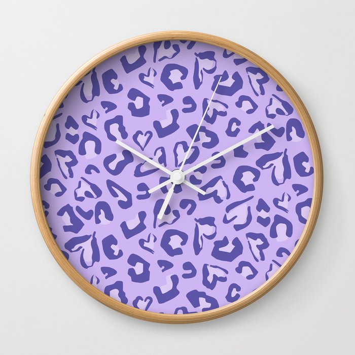 Lavender Very Peri Valentines Hearts Cheetah Spots Wild Animal Print Home Trend Wall Clock