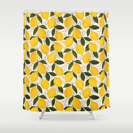Mediterranean Summer Lemons Pattern Shower Curtain