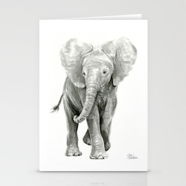 Baby Elephant Watercolor Stationery Cards