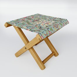 Asian Floral Pattern in Turquoise Blue Antique Illustration Folding Stool