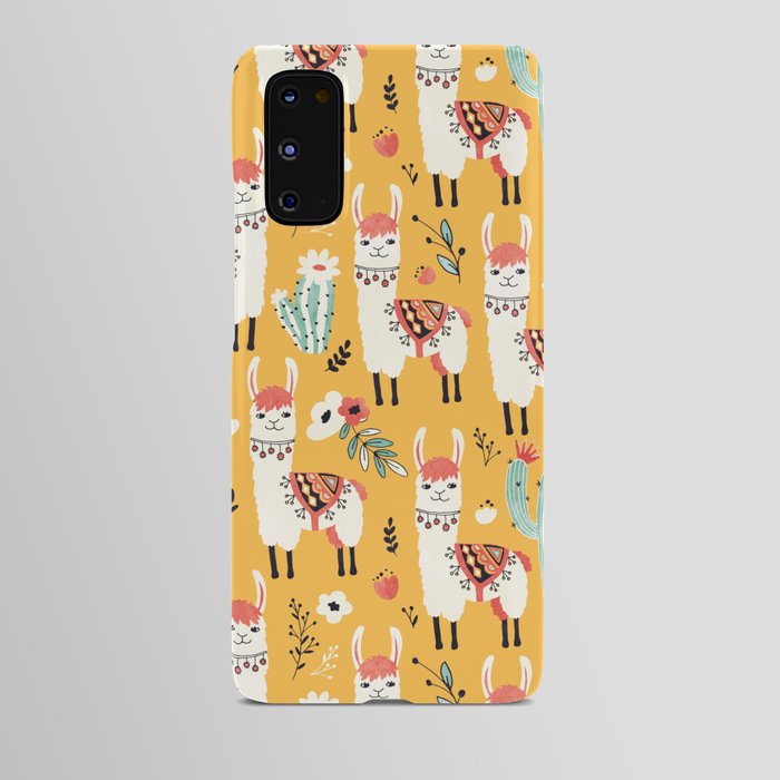 White Llama with flowers Android Case