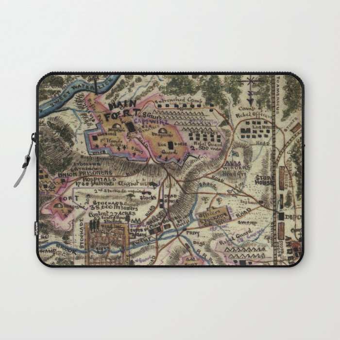 Infamous Andersonville Prison Camp (POW) Macon Country, Georgia detailed map of horrid conditions for Civil War Union prisoners vintage blueprint map Laptop Sleeve