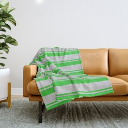 [ Thumbnail: Lime Green & Light Grey Colored Striped Pattern Throw Blanket ]