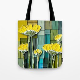 Yellow and Teal 3D Floral Tote Bag