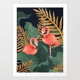 Two Flamingos Art Print