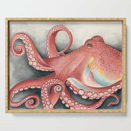 Giant Pacific Red Octopus Watercolor Serving Tray