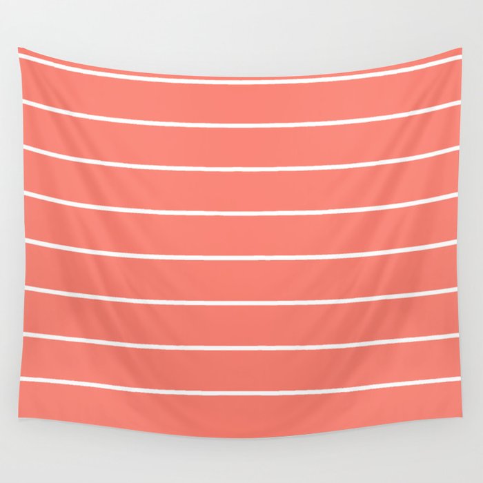 LINES (WHITE & SALMON) Wall Tapestry