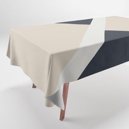 Beige White Blue Stripe Offset Shape Design 2021 Color of the Year Uptown Ecru & Accent Shade Tablecloth