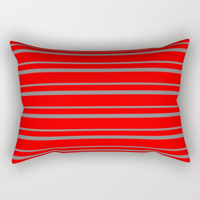 Red & Gray Colored Pattern of Stripes Rectangular Pillow