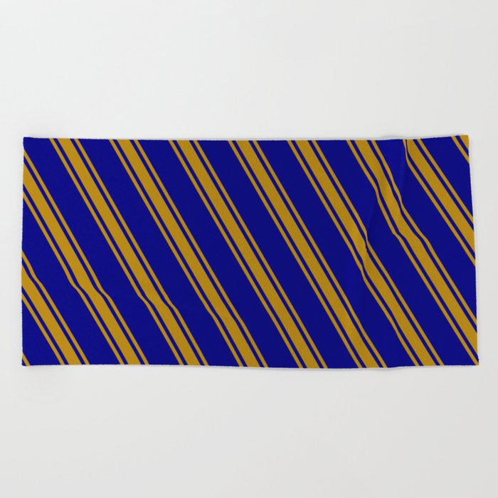 Blue & Dark Goldenrod Colored Lines Pattern Beach Towel