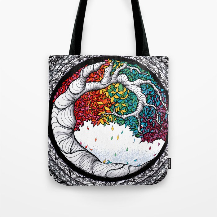 Tree of life, rainbow zentangle Tote Bag by Selandrians art