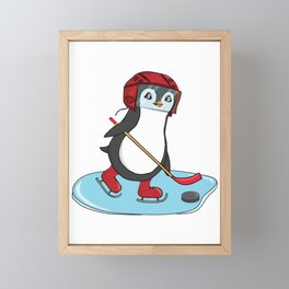 Ice Hockey Cute Penguin Cartoon Framed Mini Art Print