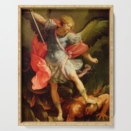 The Archangel Michael defeating Satan by Guido Reni Serving Tray