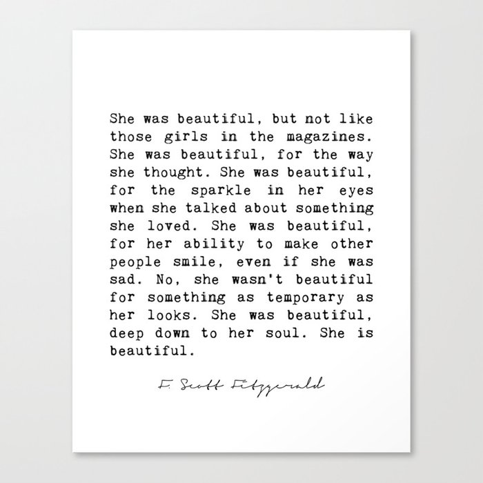 F. Scott Fitzgerald she was beautiful quote Canvas Print