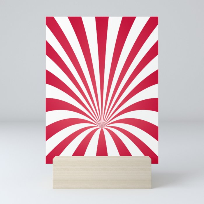 Red White and Pink Stripes Swirl Funnel Vintage Mini Art Print