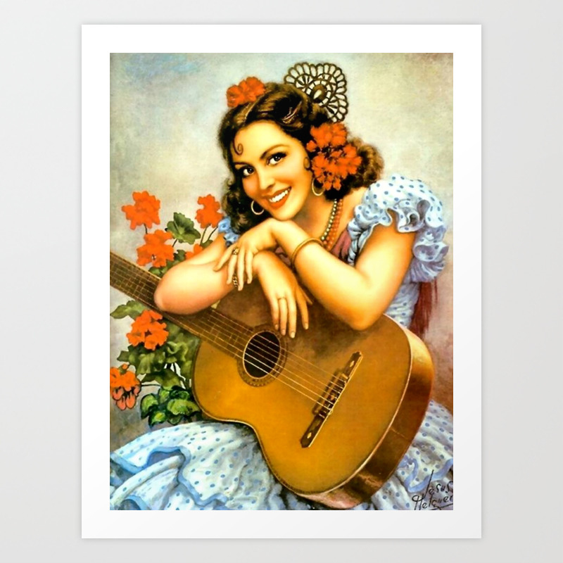 Mexican Calendar Girl With Guitar By Jesus Helguera Art Print By Patriciannek Society6