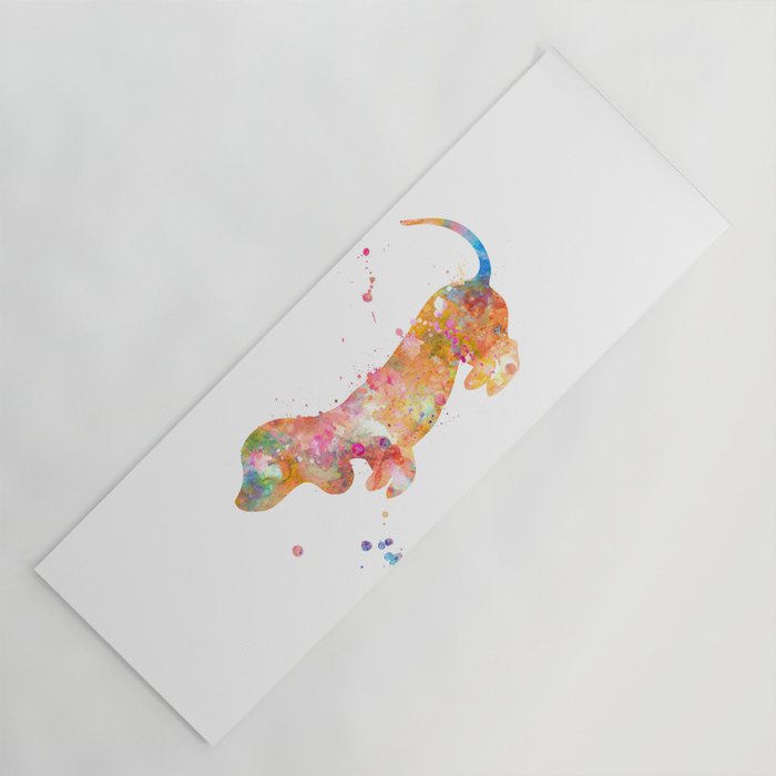 Colorful Dachshund Watercolor Painting Yoga Mat