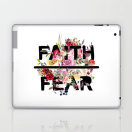 Christian Quote - Faith Over Fear - Cute Floral Watercolor Typography Laptop & iPad Skin