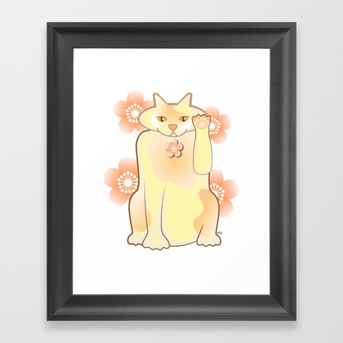 Sakura Lucky Cat Framed Art Print