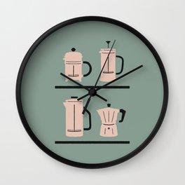 Volturno & French Press Coffee #4 opaque aqua & vintage pink Wall Clock