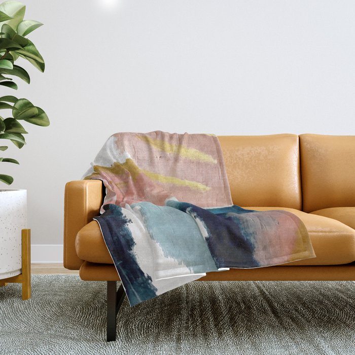Exhale: a pretty, minimal, acrylic piece in pinks, blues, and gold Throw Blanket