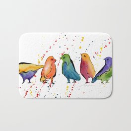 Colorful Birds Chit Chat 2 Bath Mat | Moynihan, Birds, Whimsical, Colorful, Katemoynihan, Contemporary, Funny, Painting, Bright, Watercolor 
