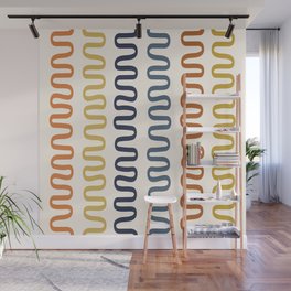 Abstract Shapes 233 in Boho Yellow Navy Blue Orange Gold (Snake Pattern Abstraction) Wall Mural