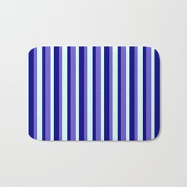 [ Thumbnail: Slate Blue, Light Cyan & Blue Colored Striped/Lined Pattern Bath Mat ]
