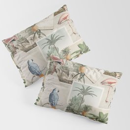 Retro Nostlgic Tropical Journey Collage Art With Birds Pillow Sham