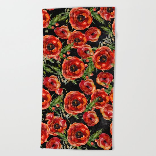 Poppy Pattern On Chalkboard Beach Towel