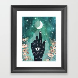 Alchemy hand and moon Framed Art Print