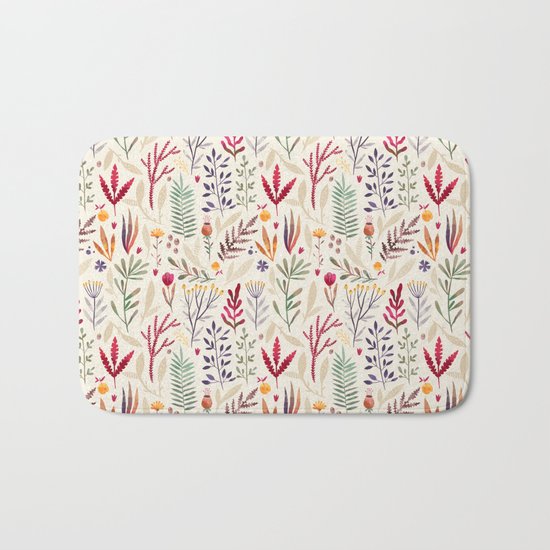Light Botanical Pattern Bath Mat
