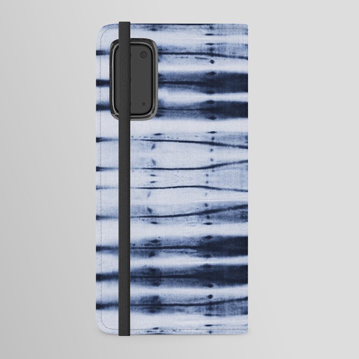 horizontal stripes shibori blue indigo Android Wallet Case