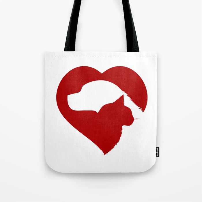 Pet Rescue Cat and Dog Red Heart of Love Tote Bag