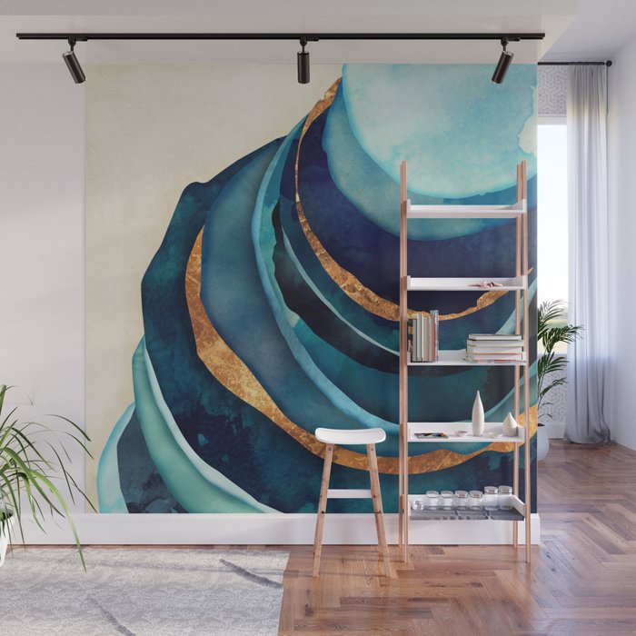 Abstract Blue with Gold Wall Mural