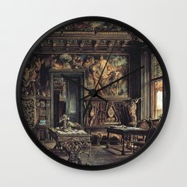 The Library In The Palais Dumba 1877 by Rudolf von Alt | Reproduction Wall Clock