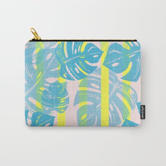 Linocut Monstera Neon Carry-All Pouch