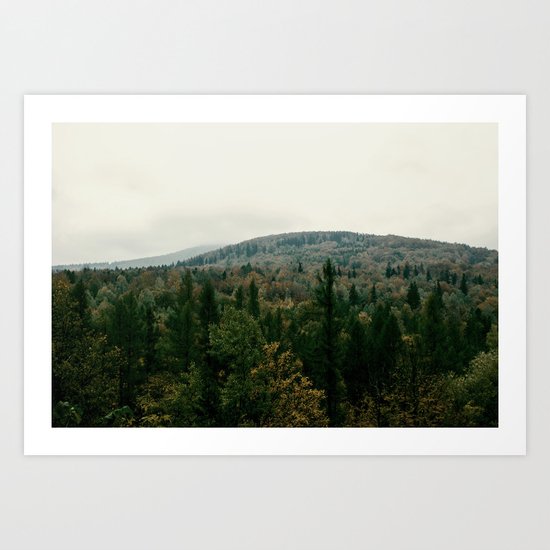 Early autumn, colorful forest and mountains Art Print