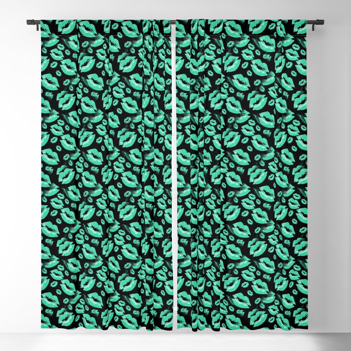 Two Kisses Collided Lip Affectionate Aqua Colored Lips Pattern Blackout Curtain