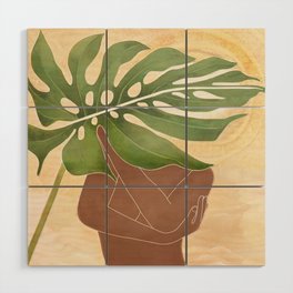 Woman with Monstera Leaf Wood Wall Art