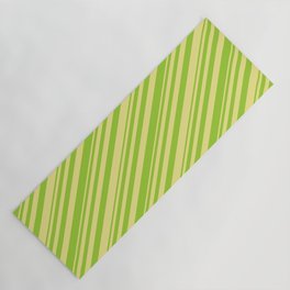 [ Thumbnail: Green & Tan Colored Striped/Lined Pattern Yoga Mat ]