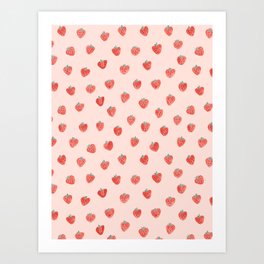 Strawberries on Pink Art Print