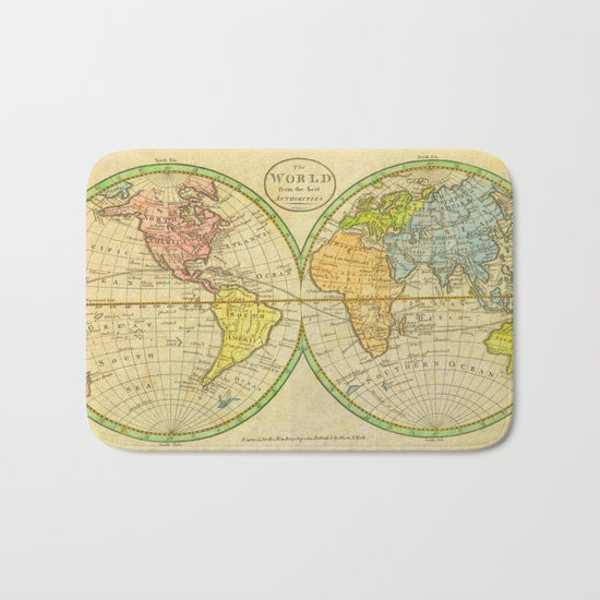Vintage World Map 1798 Bath Mat