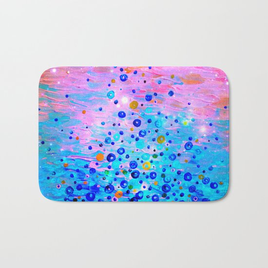 WHAT GOES UP, REVISITED - Bold Royal Blue Pink Bubbles Whimsical Underwater Ocean Abstract Painting Bath Mat