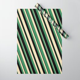 [ Thumbnail: Tan, Sea Green & Black Colored Striped Pattern Wrapping Paper ]