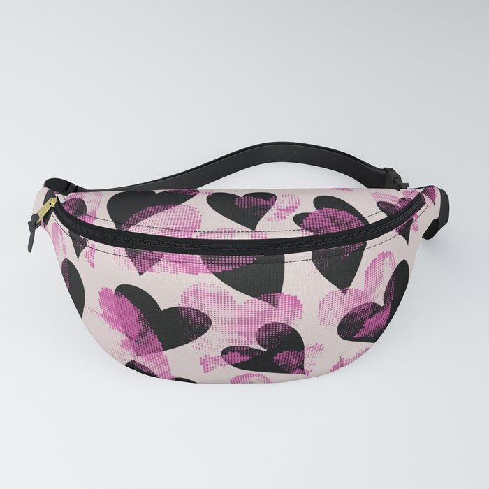 Pink, Black And Beige Heart Stamped Valentines Day Anniversary Pattern Fanny Pack