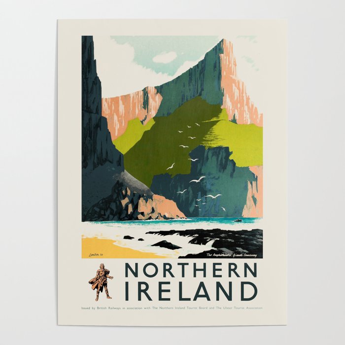Northern Ireland retro travel poster - Giant's Causeway Amphitheatre Poster