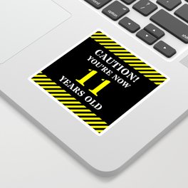 [ Thumbnail: 11th Birthday - Warning Stripes and Stencil Style Text Sticker ]