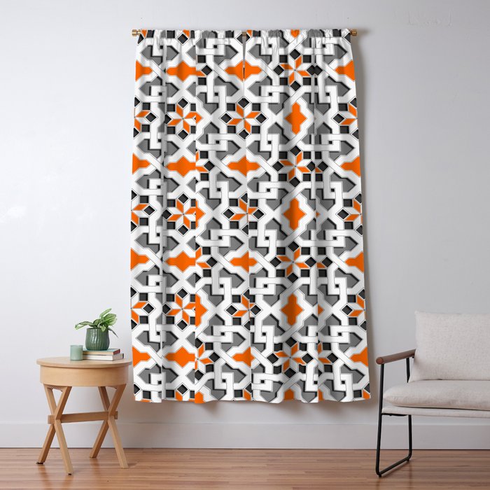 Black White Grey Orange Oriental Design Orient Pattern