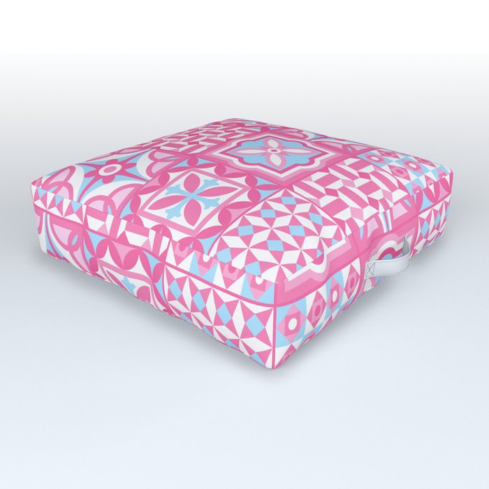 Pastel Pink and blue Portuguese Tiles Azulejo Outdoor Floor Cushion